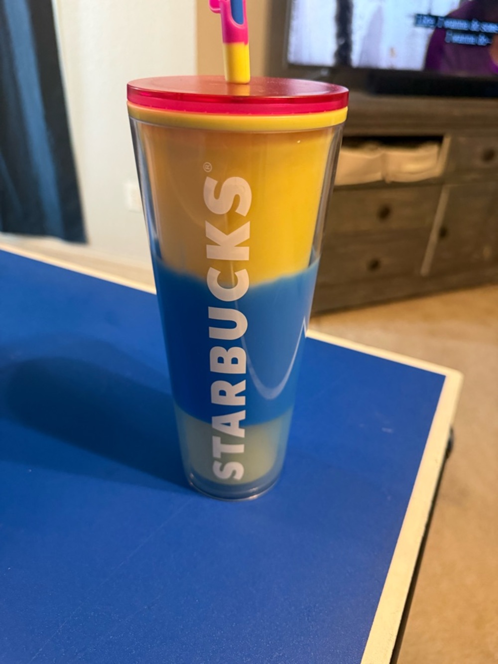 Starbucks Blue Tumbler with Yellow Interior